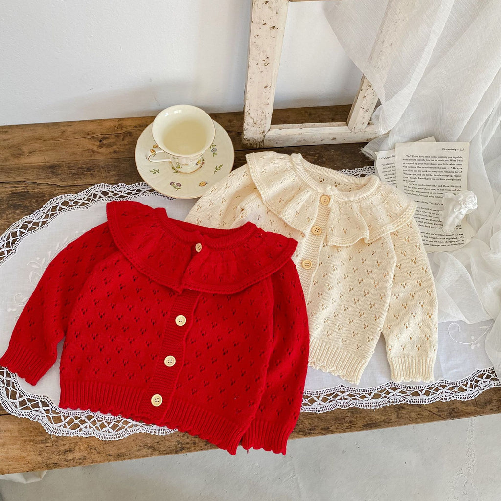 Baby Girls Retro Ruffle Collar Knitted Cardigan