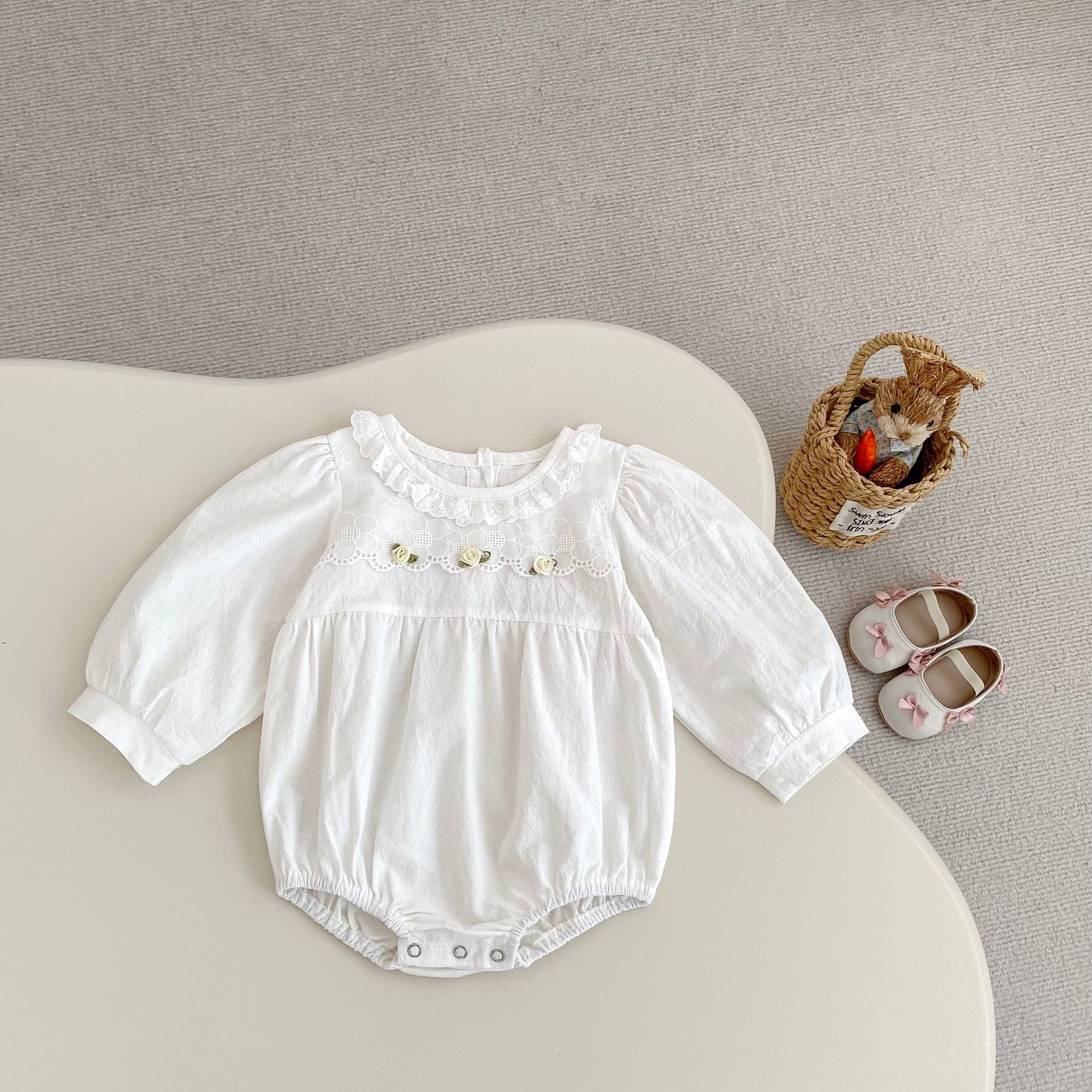 White Baby Bodysuit with Flowers