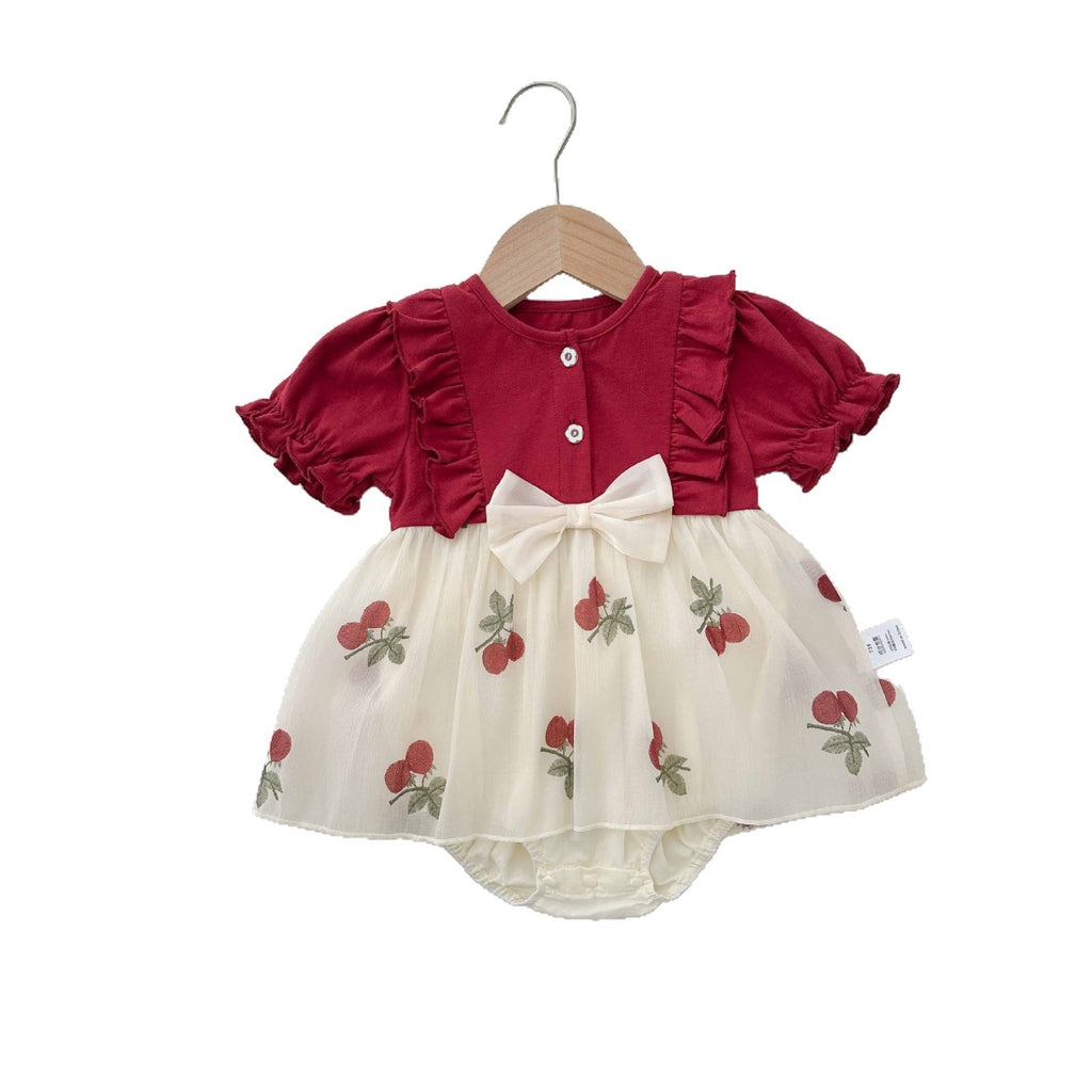 Cherry Baby Dresses Outfits Sleeve Ruffle Newborn Clothes