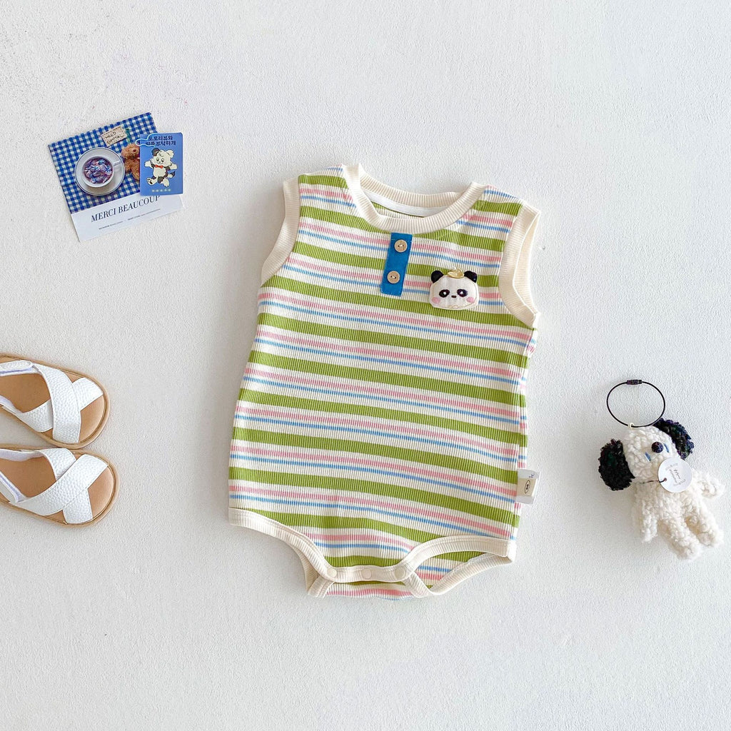 Baby Cartoon Striped Vest Romper