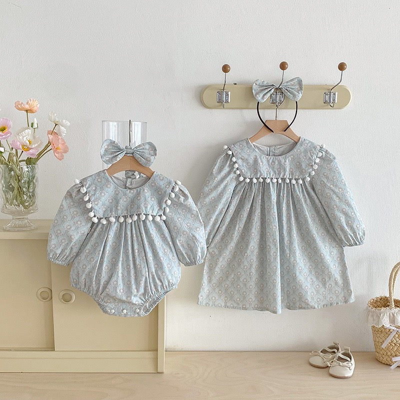 Long Sleeved Kids Clothes Autumn Triangle Sisters Dress
