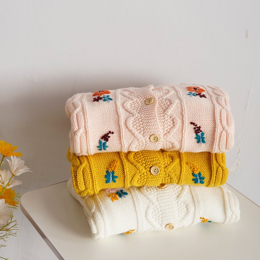 Children's Knitted Cardigan with Little Flowers