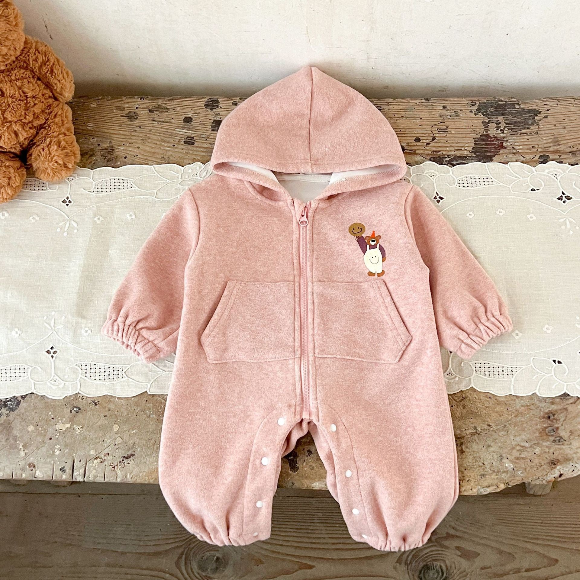 Baby Onesie with Teddy Bear and Pocket