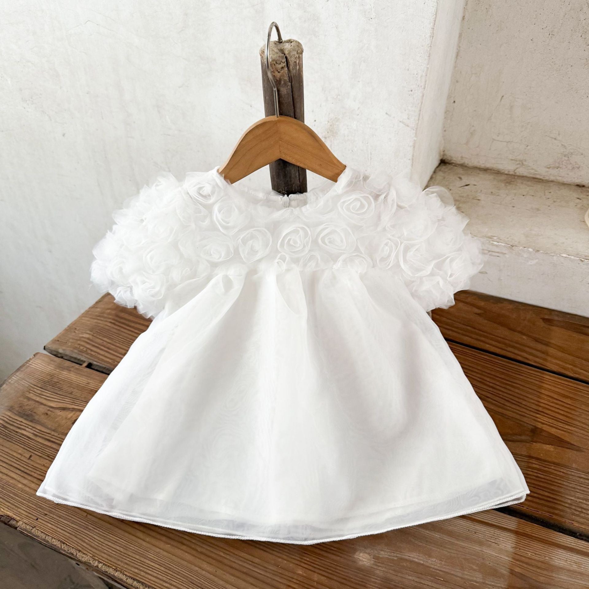 Sweet Short Sleeved Lace Flower Fairy Mesh Baby Dress
