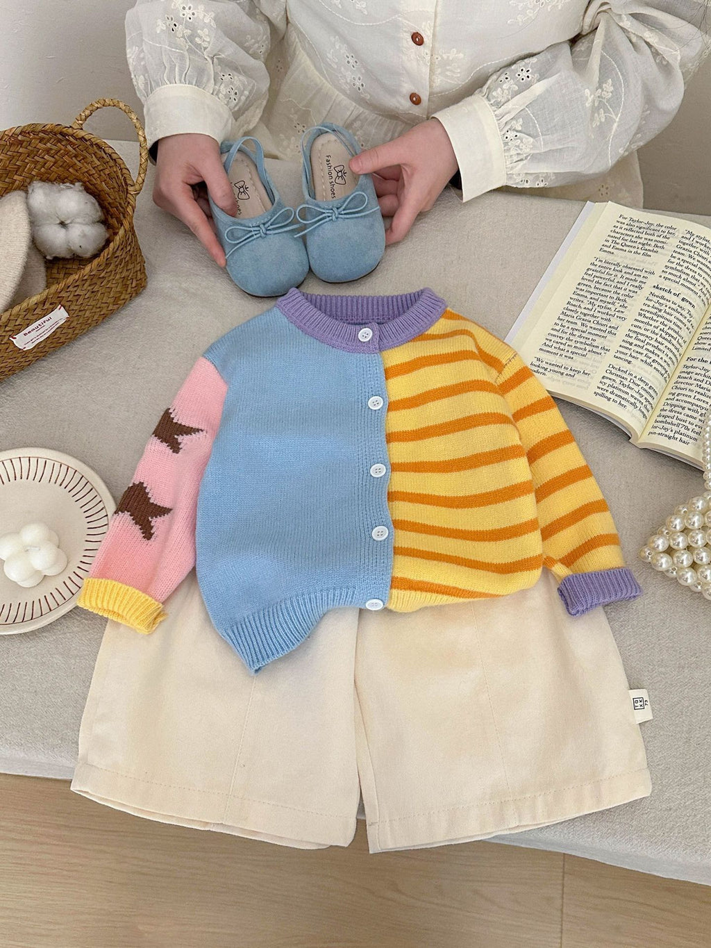 Fashionable Multicolor Striped Knitted Cardigan for Baby Girls