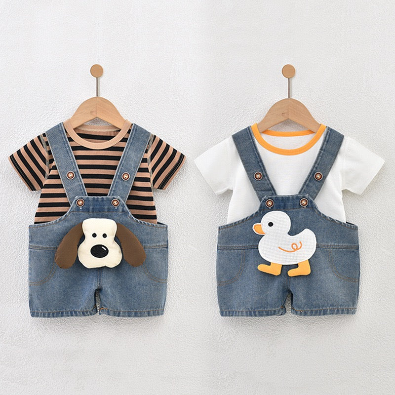 Salopette con T-shirt per cuccioli/anatroccoli