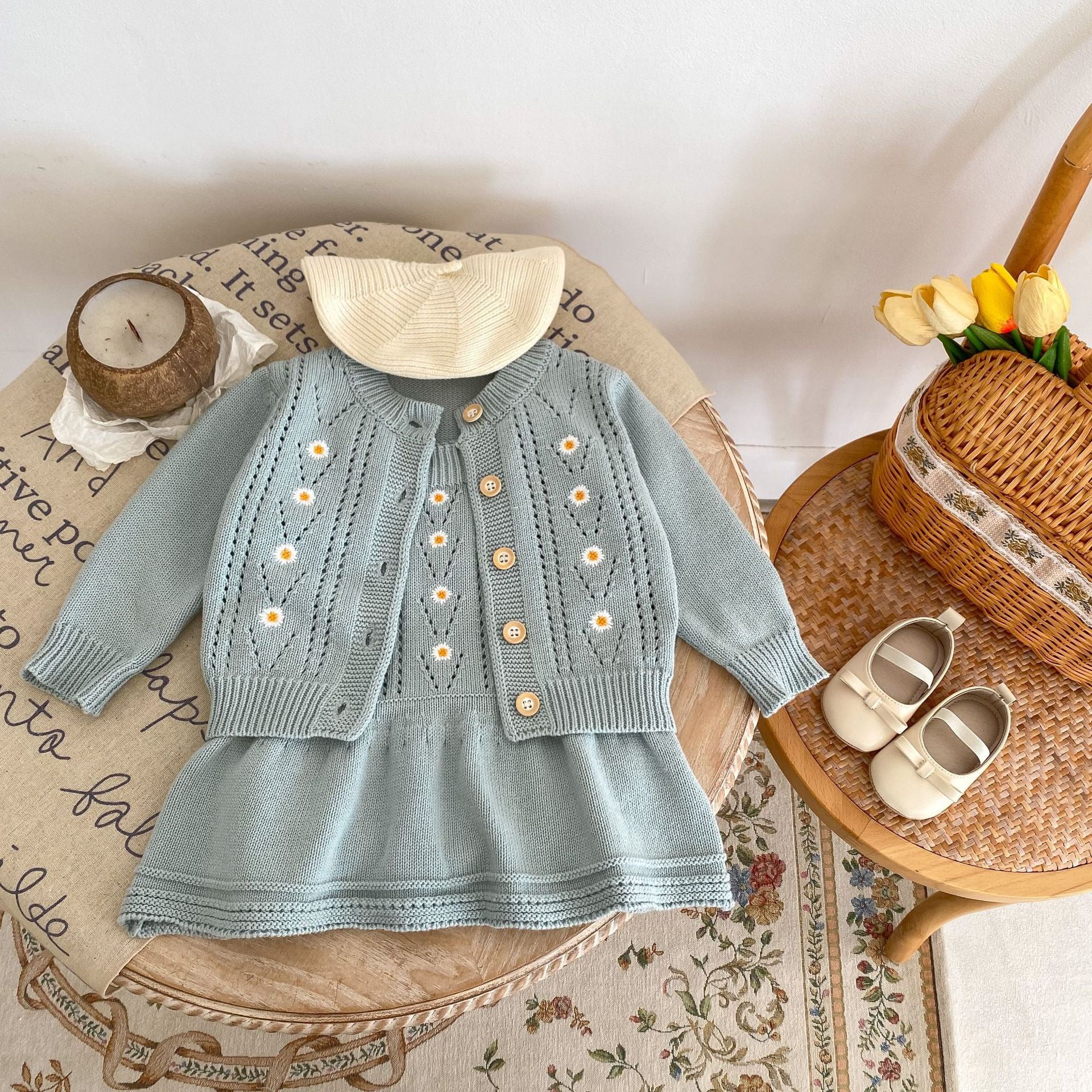 Toddler Girl Daisy Knitted Coat & Skirt Set