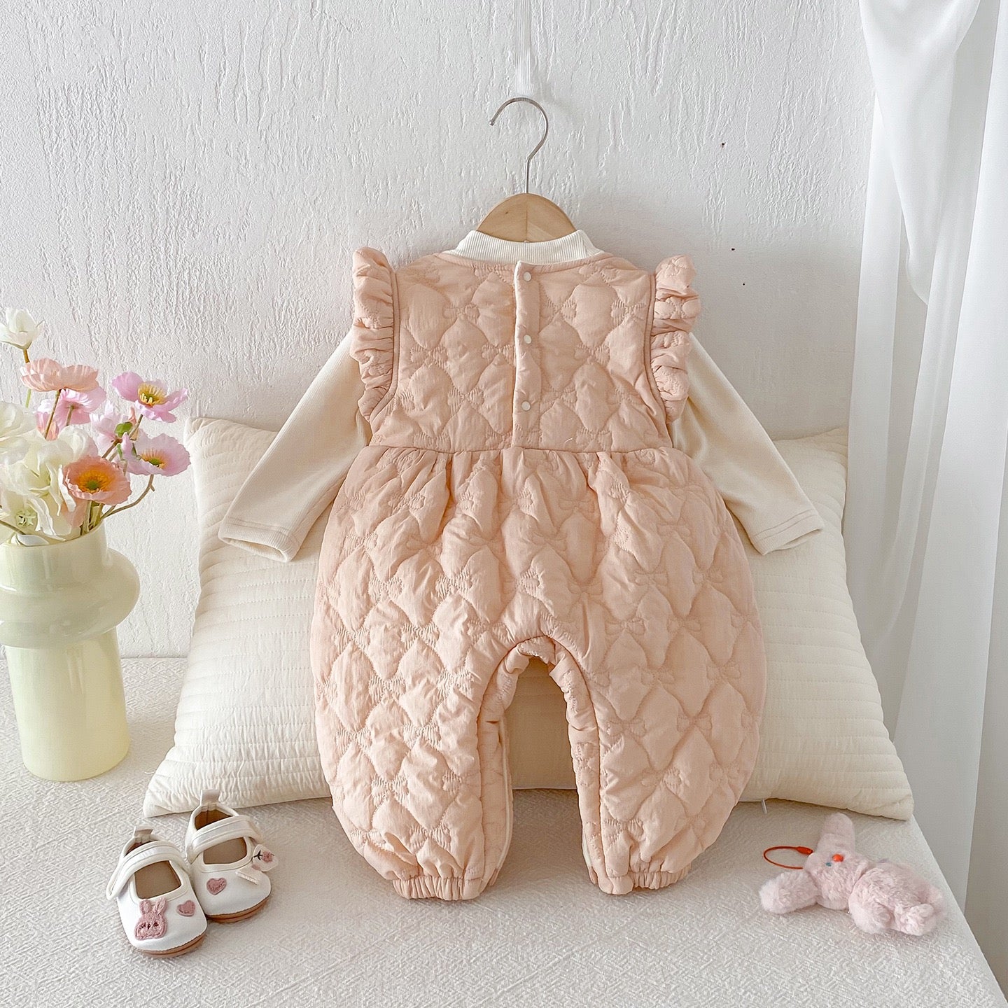 Children's Long-Sleeved Jumpsuit with Animal Print and Bows