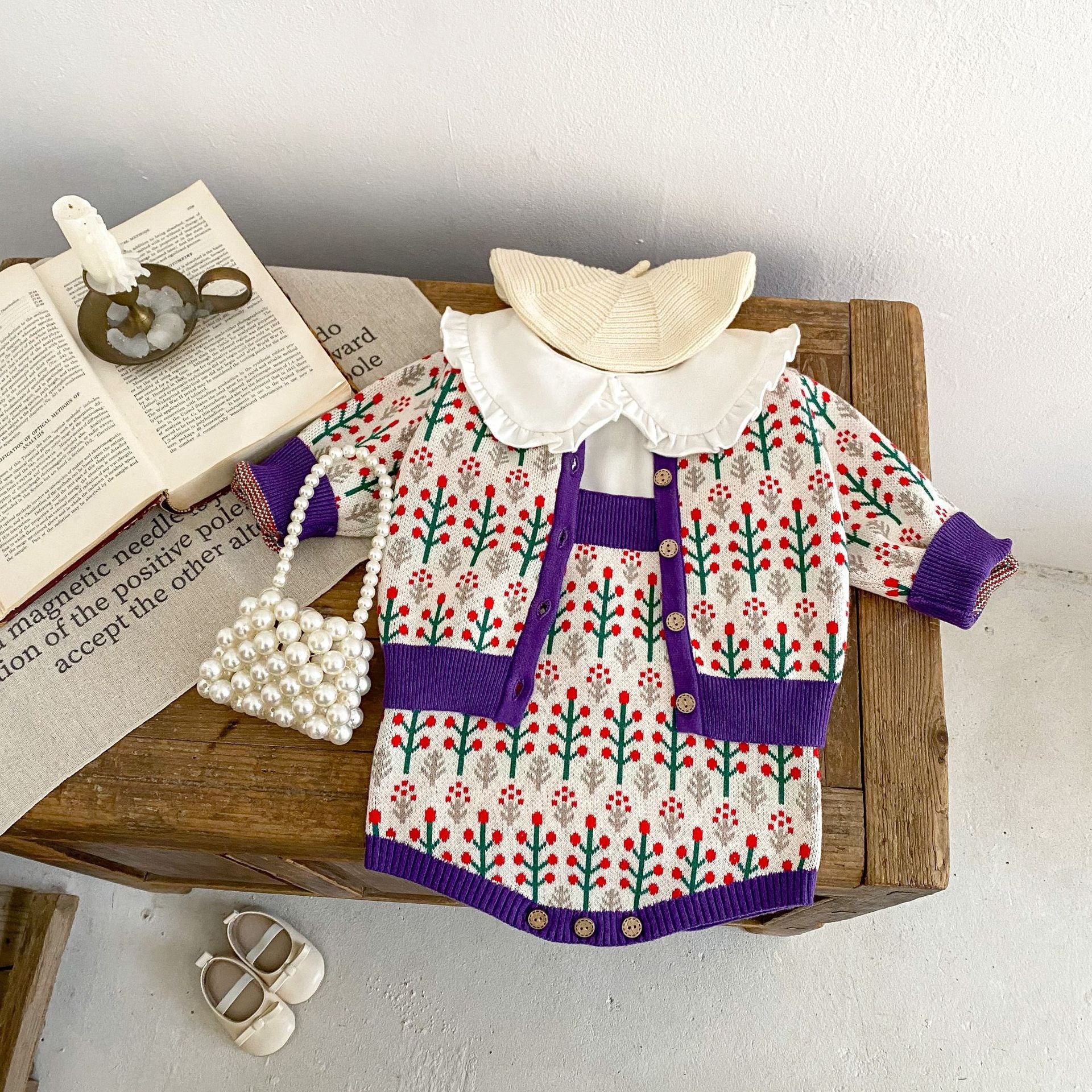 Children's Knitted Set with Little Flowers