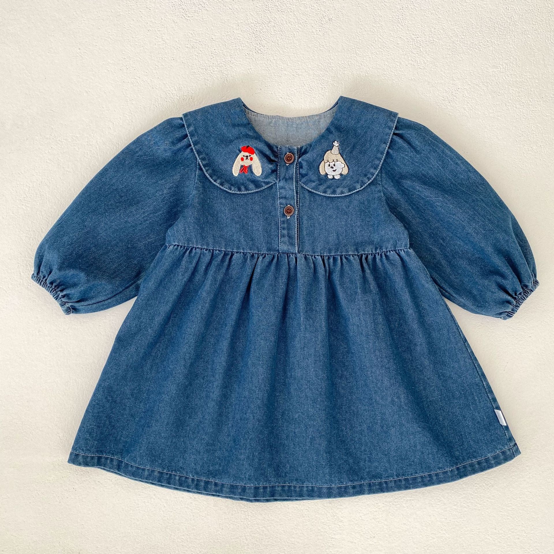 Baby Girl Cartoon Embroidery Denim Dress