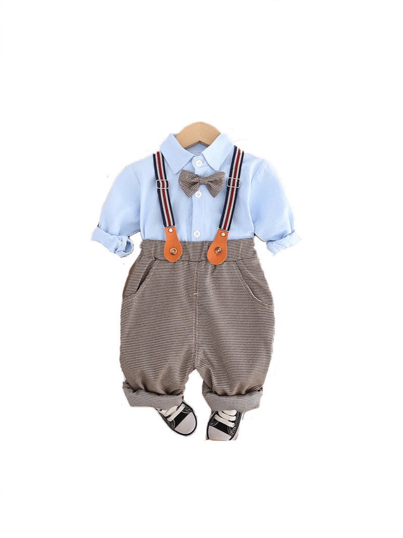 Toddler Boy White Shirt & Suspender Pants Set