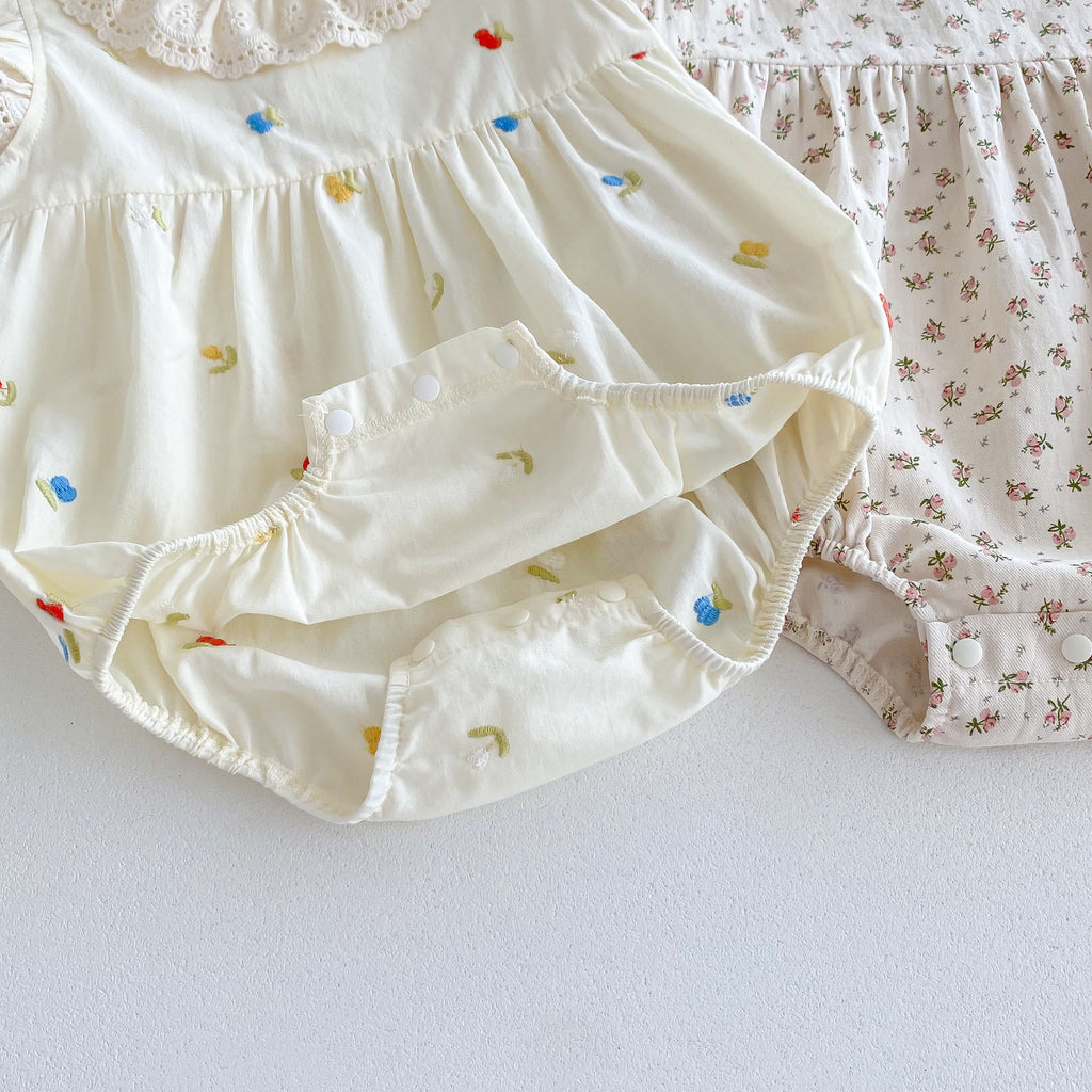 Baby Bodysuit with Lace and Flowers