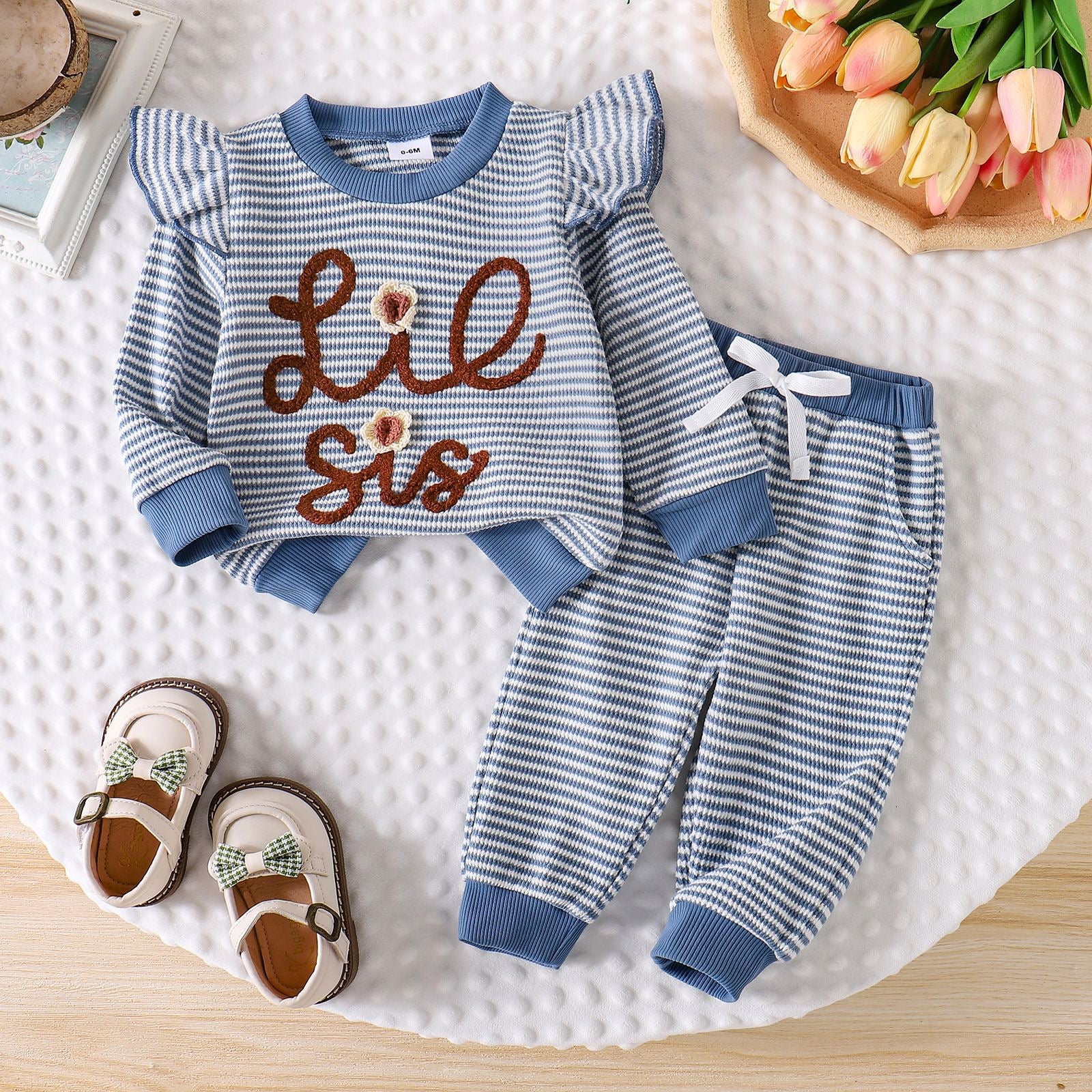 Toddler Girl Valentine Striped Heart Embroidered Set