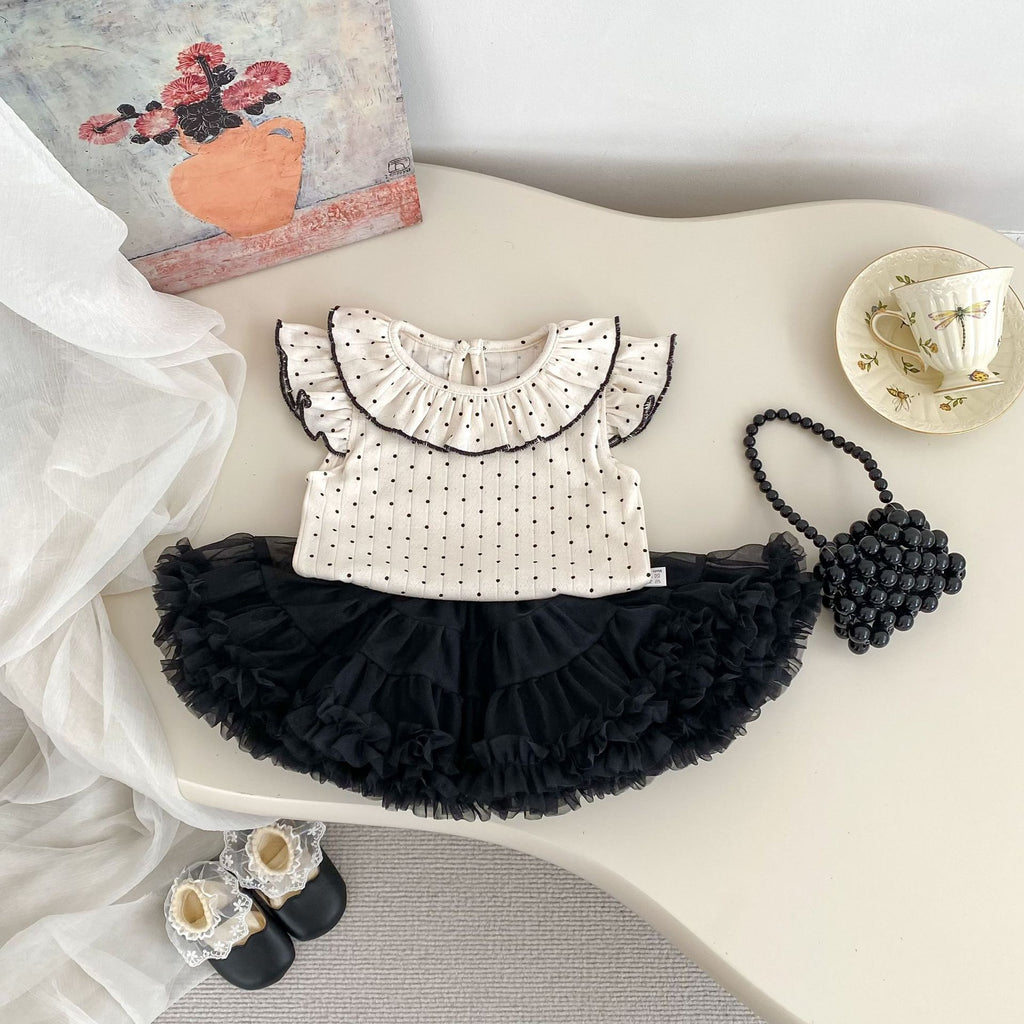 Girls' Polka Dot Outfit with Tulle Skirt