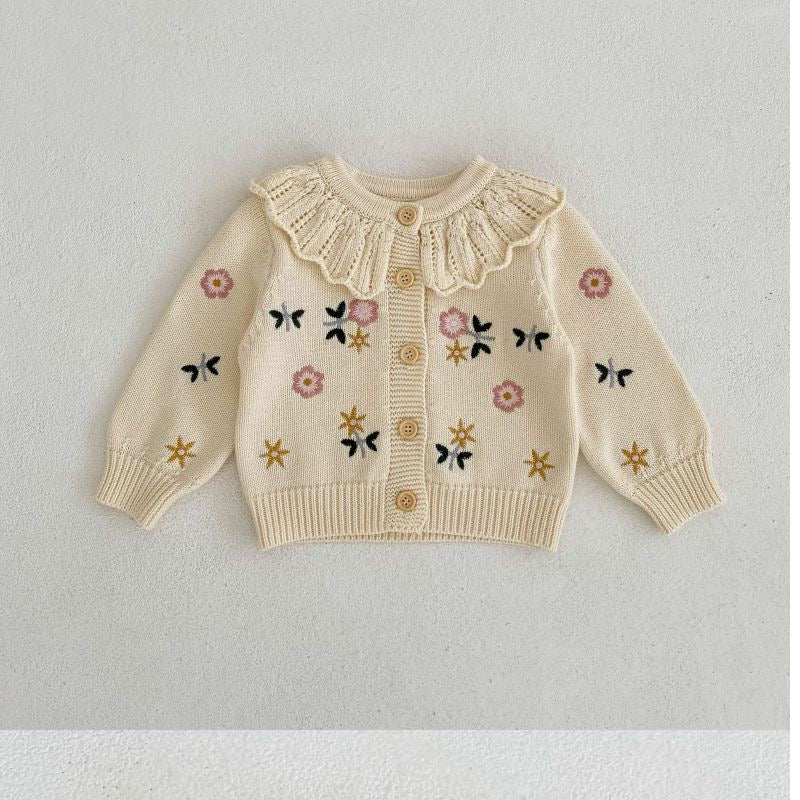 Girls' Knitted Sweater with Flowers