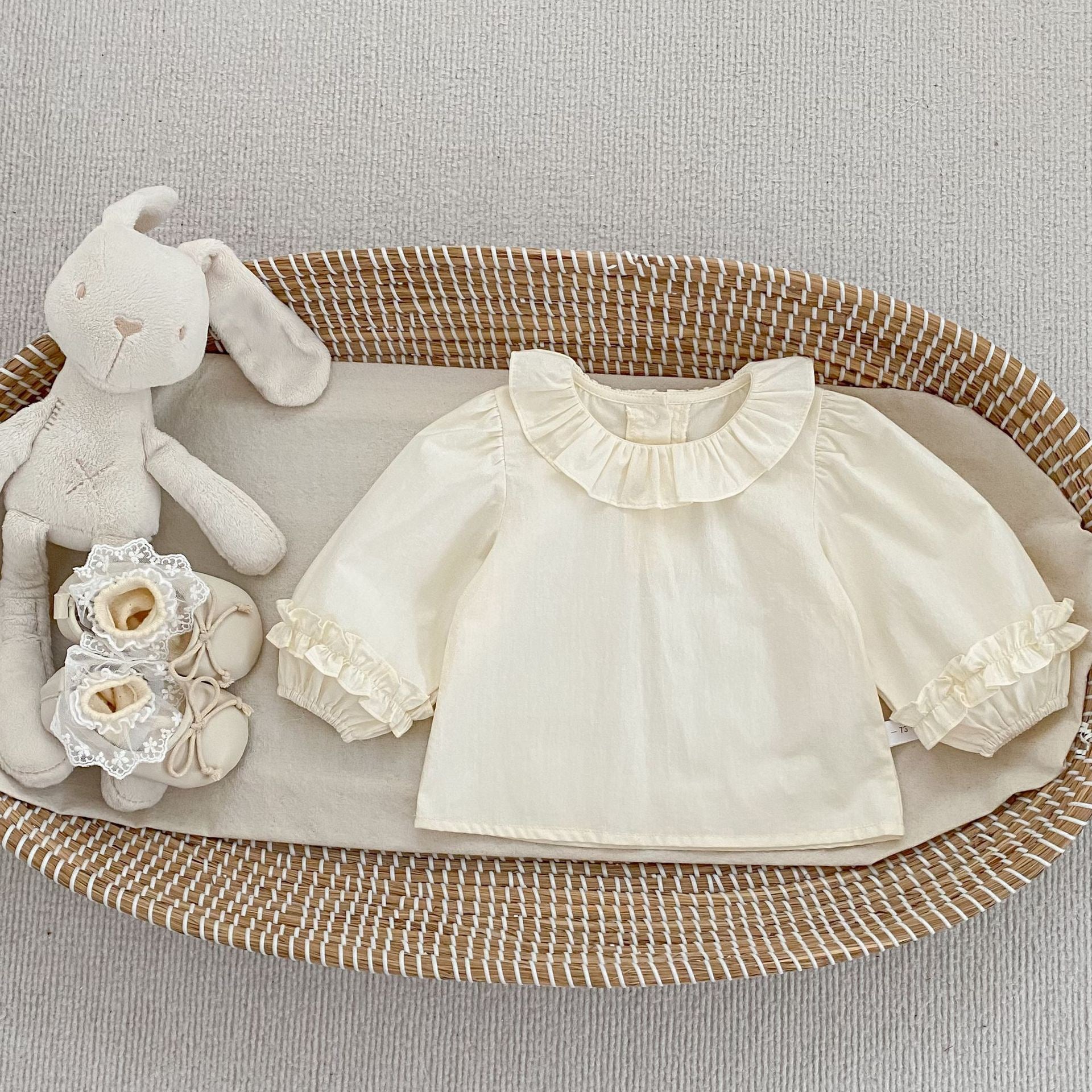 Baby Girl Bear Long Sleeve Dress with Versatile Lace Collar Shirt
