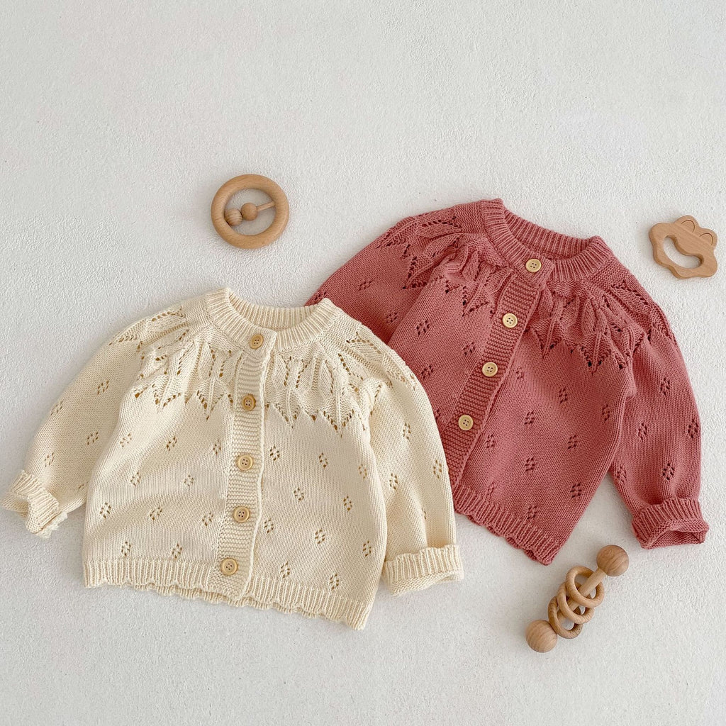 Baby Girls Jacquard Hollow Out Knit Cardigan