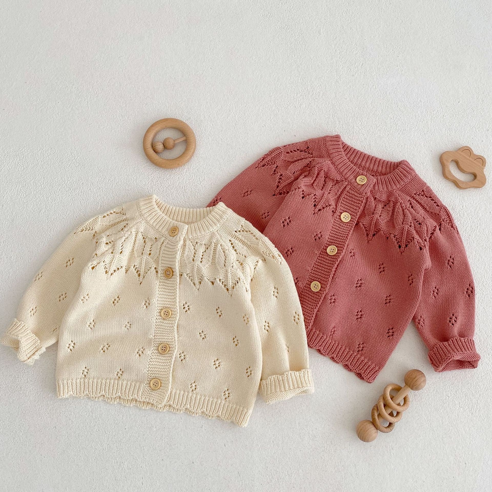 Baby Girls Jacquard Hollow Out Knit Cardigan