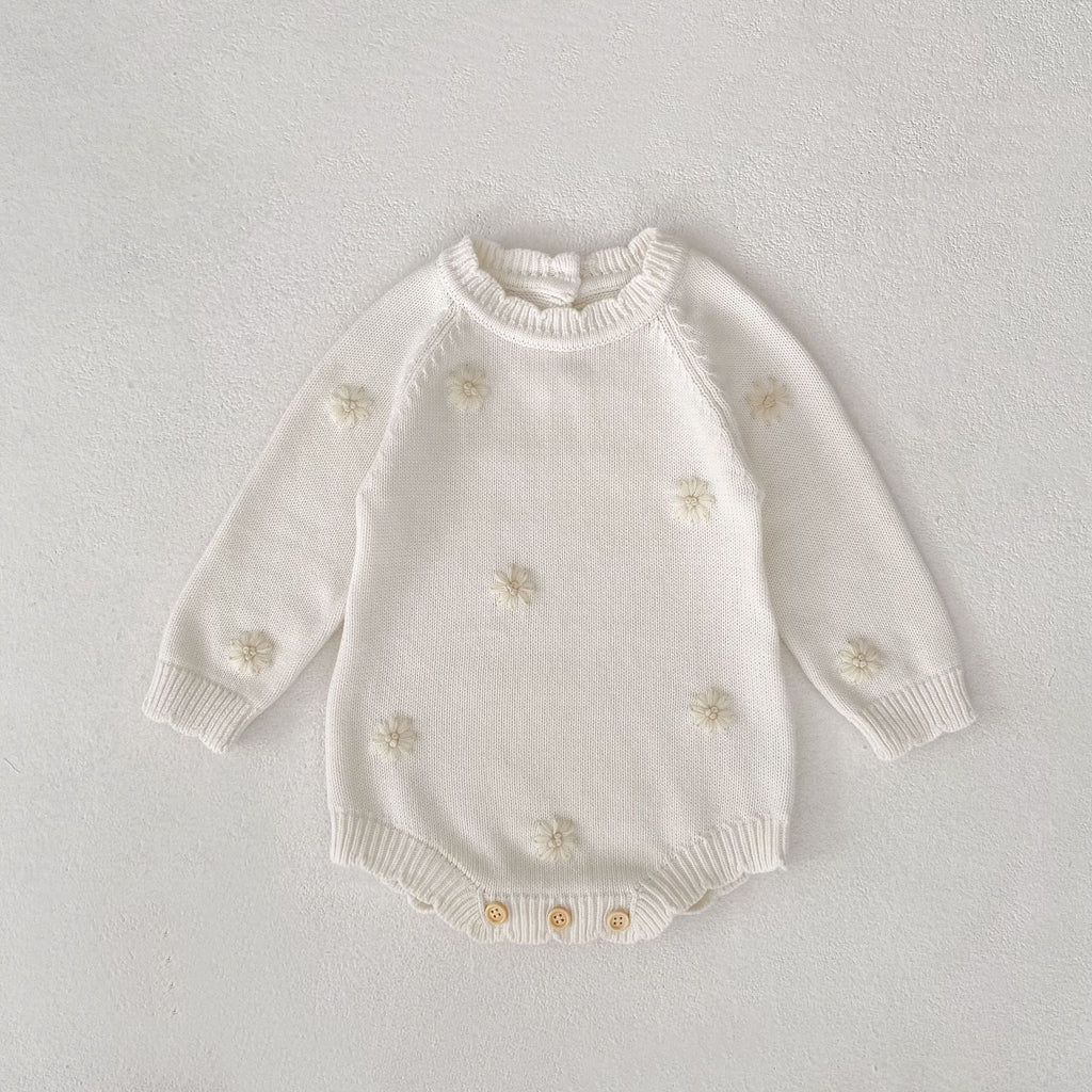 Baby Knitted Cotton Bodysuit with Crochet Flower
