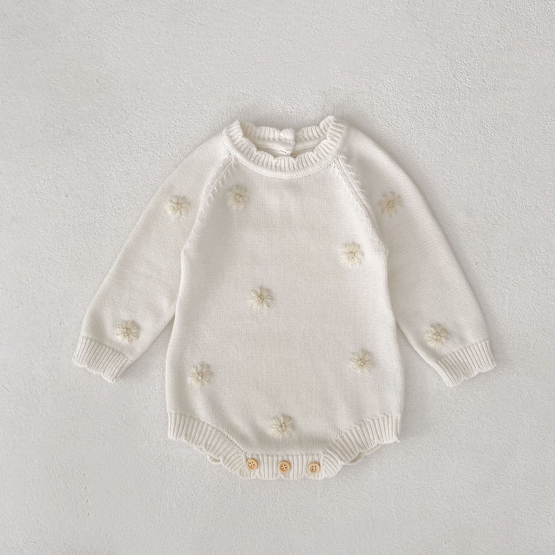 Baby Knitted Cotton Bodysuit with Crochet Flower