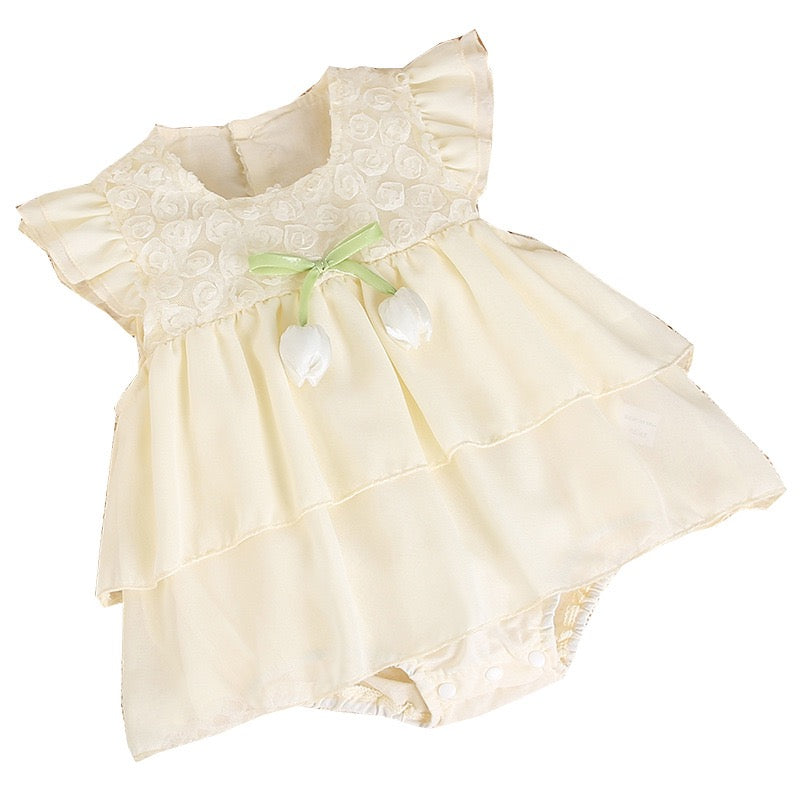 Sweet Infant Girls Bodysuit Flying Sleeve Princess Dress