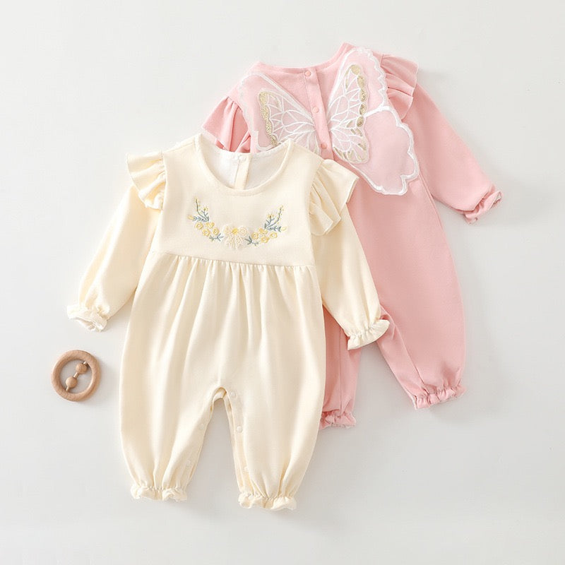 Children's Jumpsuit with Flowers and Wings