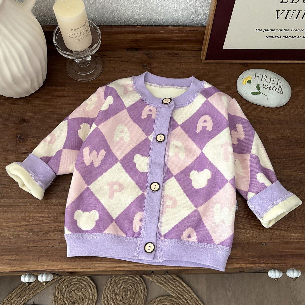 Kids Fashion Knitted Velvet Coat