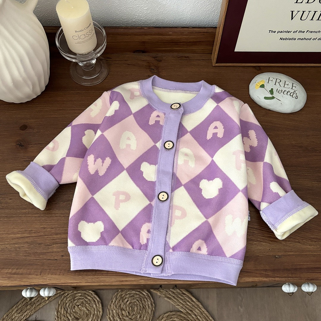 Kids Fashion Knitted Velvet Coat
