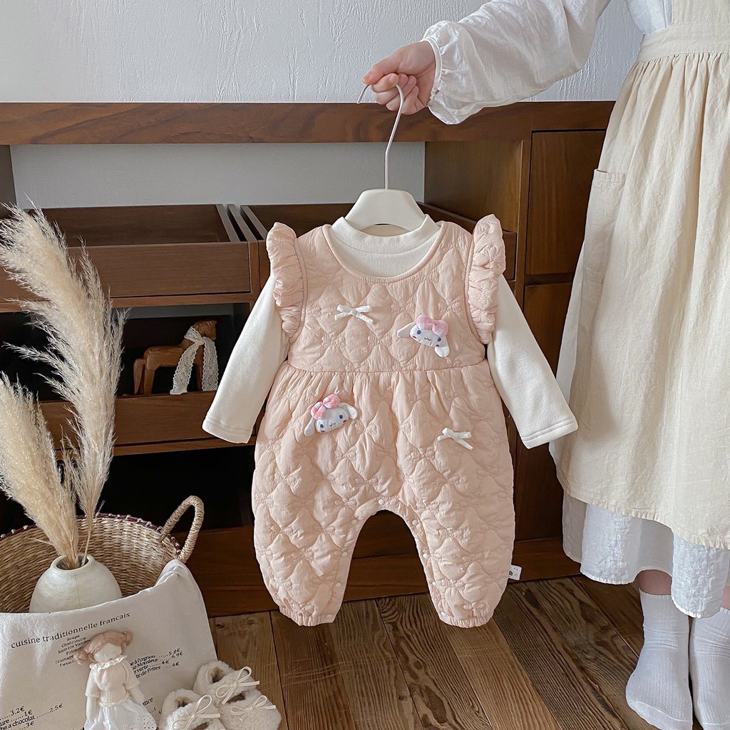 Children's Long-Sleeved Jumpsuit with Animal Print and Bows