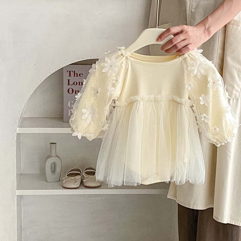 Floral Dress Romper Tulle Vestido Long Sleeve Baby Clothes