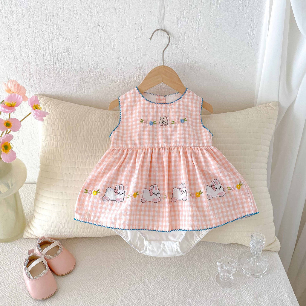 Baby Girl Floral Bunny Plaid Romper