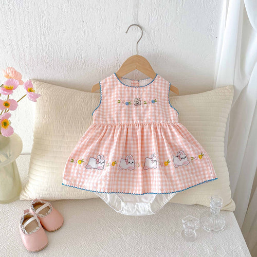 Baby Girl Floral Bunny Plaid Romper
