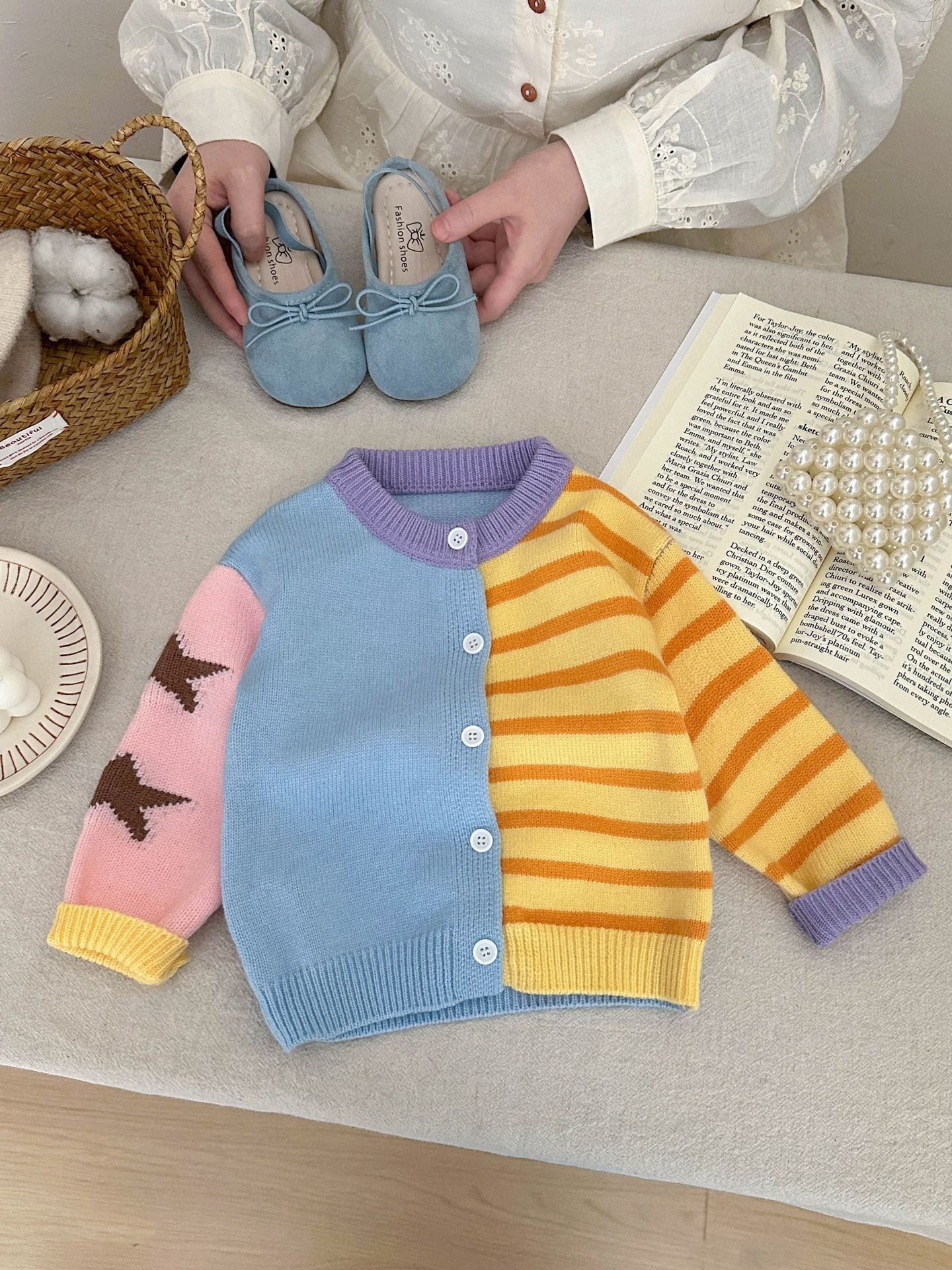 Fashionable Multicolor Striped Knitted Cardigan for Baby Girls