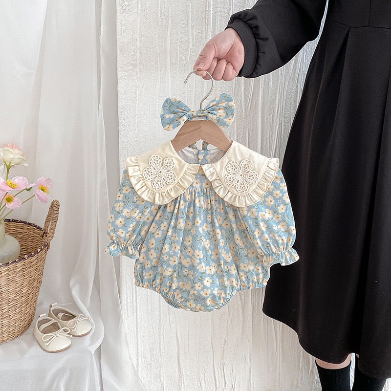 Children's Bodysuit/Dress with Flowers and Collar