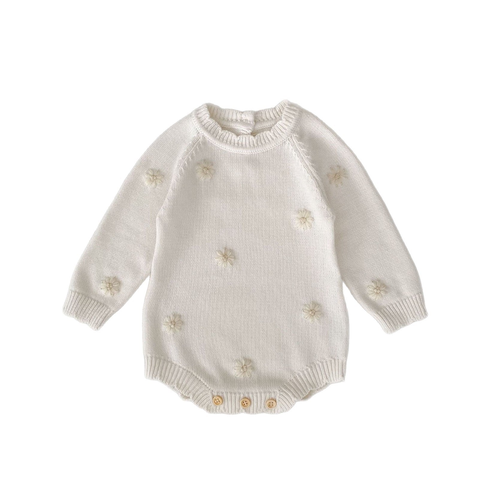 Baby Knitted Cotton Bodysuit with Crochet Flower