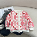 Kids Striped Heart Embroidered Warm Sweater Coat