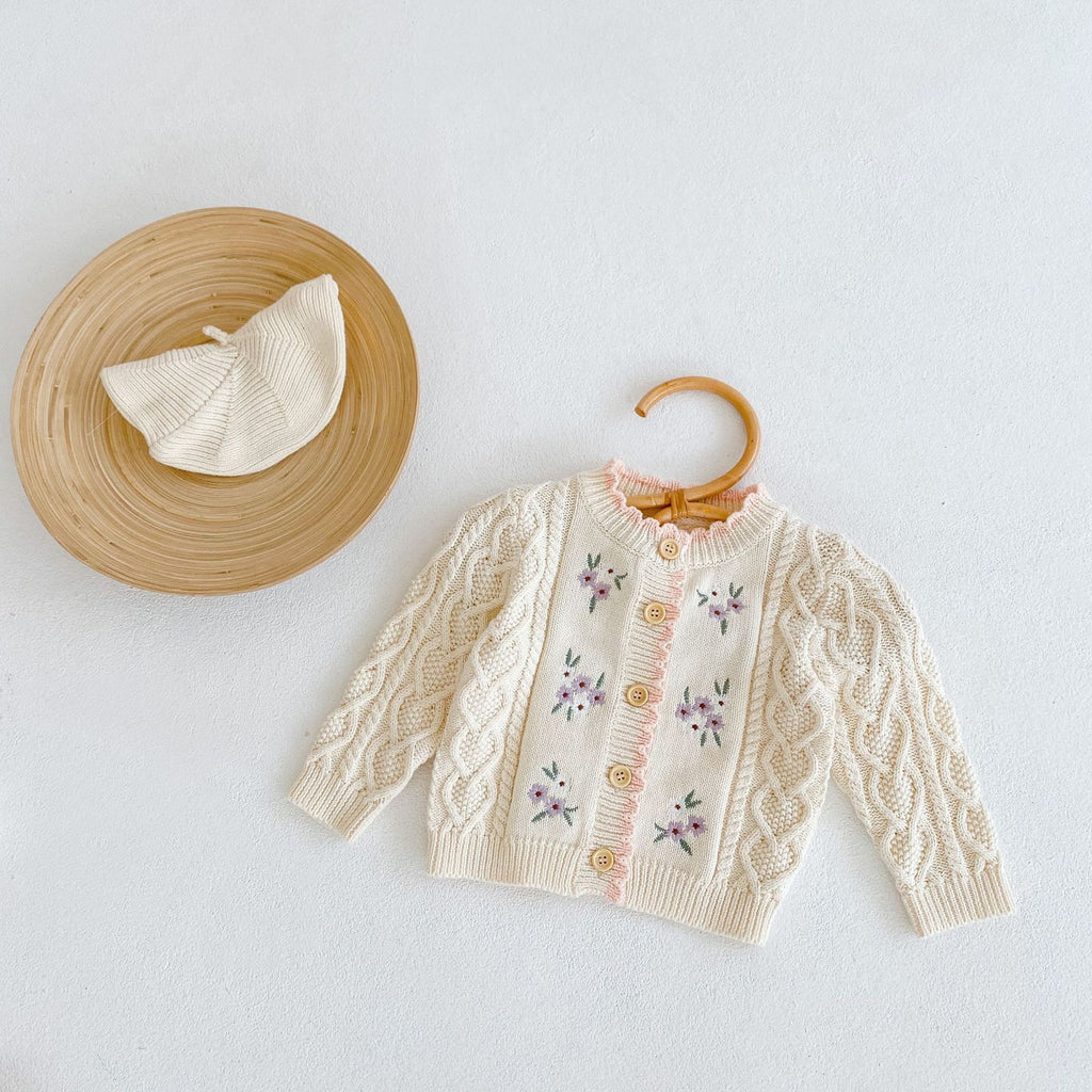 Children's Knitted Cardigan with Little Flowers