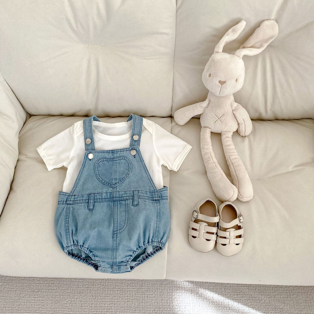 Children's Denim Overalls with Heart Print