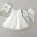 Children's White Dress with Bow and Flowers