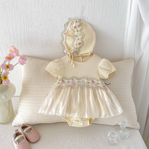 Beige Baby Bodysuit with Little Flowers