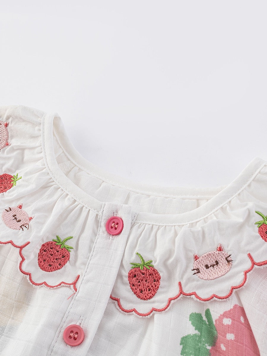 2 Piece Baby Outfits Strawberry Flying Sleeve Romper and Headband Set