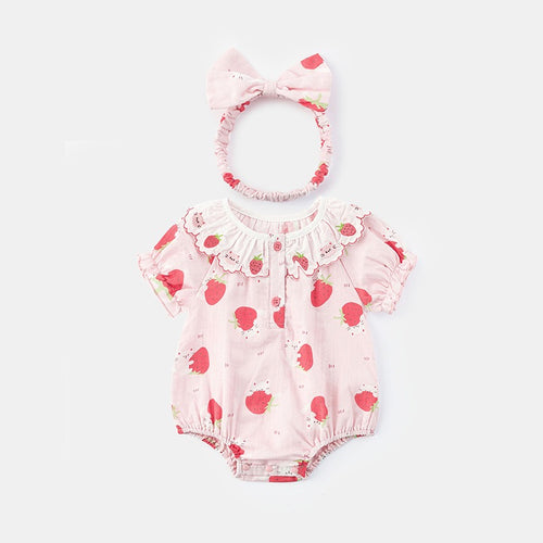 Conjunto de dos piezas para bebé: pelele de fresa con mangas de volantes y diadema
