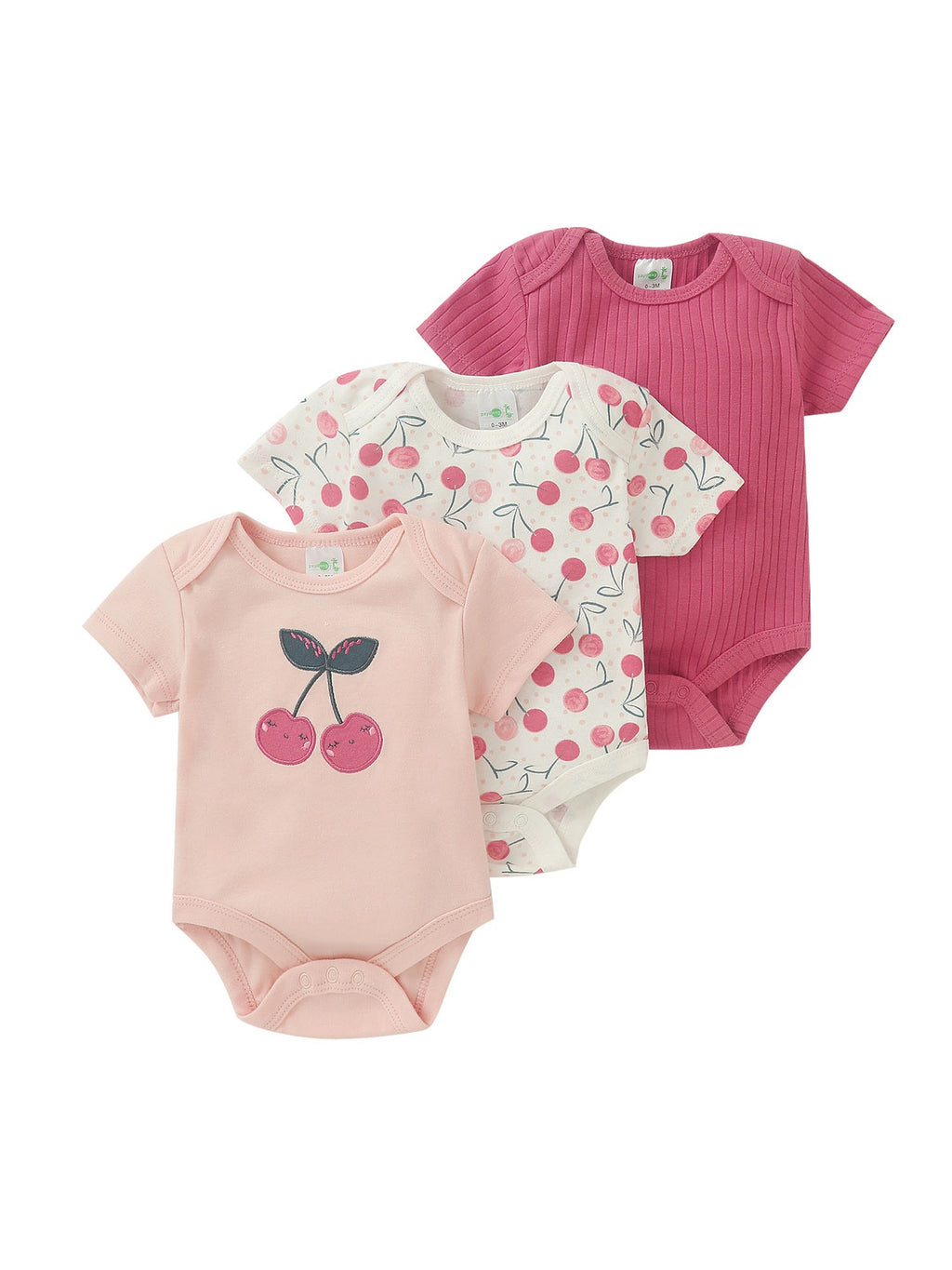 3PCS Baby Bodysuits Short Sleeve Cherry Bebe Jumpsuit