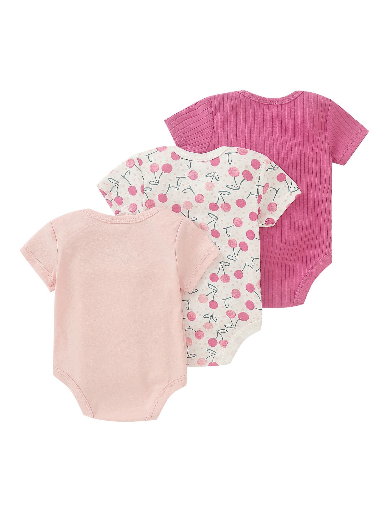 3PCS Baby Bodysuits Short Sleeve Cherry Bebe Jumpsuit