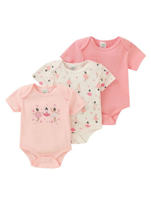 3PCS Baby Bodysuits Short Sleeve Cherry Bebe Jumpsuit