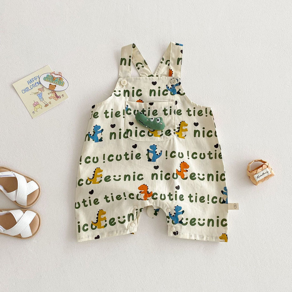 2PCS Children's Dinosaur Straps Cartoon Tee Romper Sets