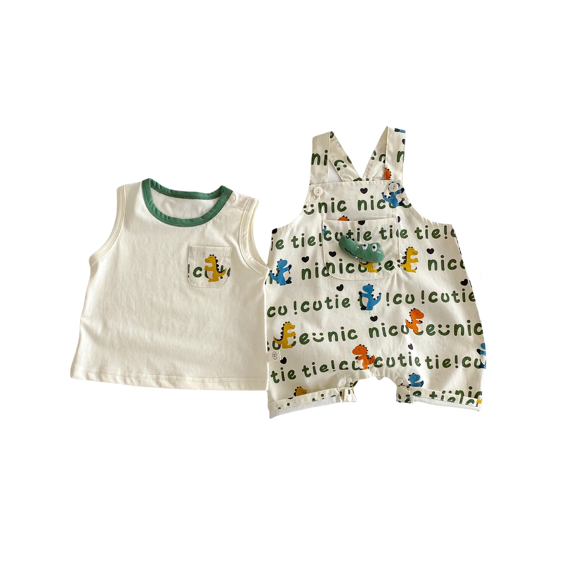 2PCS Children's Dinosaur Straps Cartoon Tee Romper Sets