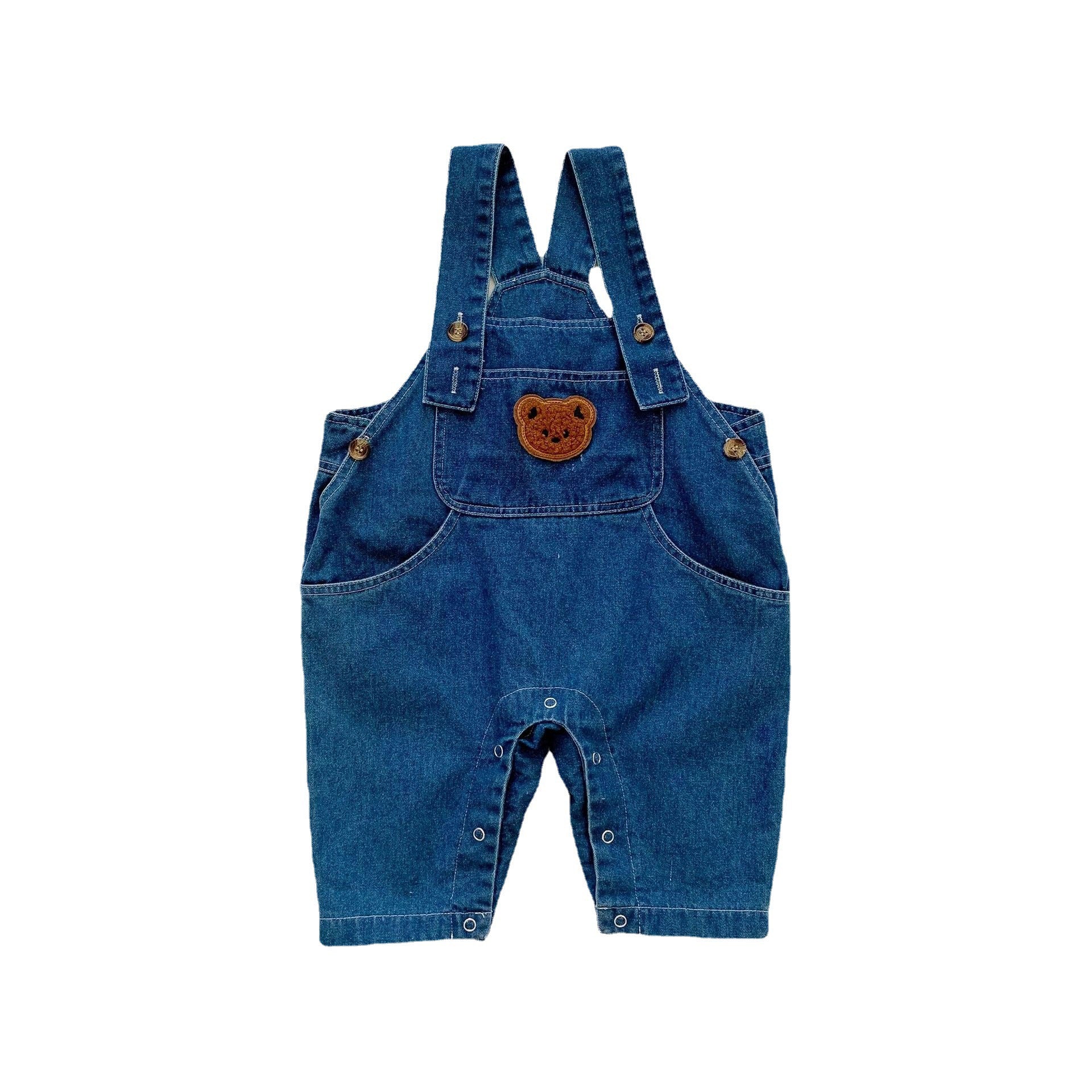 Children's Denim Overalls with Teddy Bear and Stripes