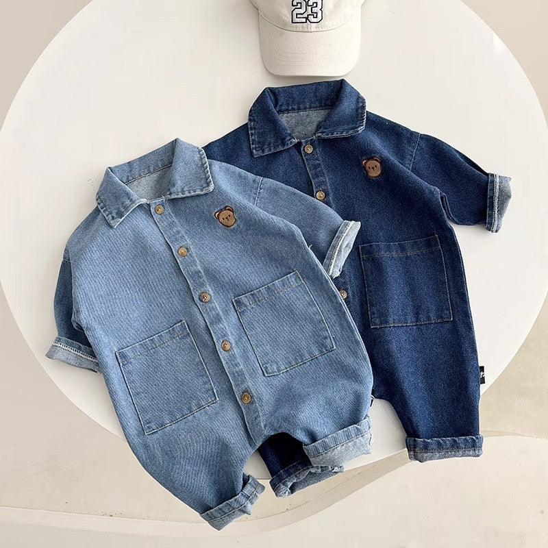 Denim Baby Romper Bear Unisex Autumn Jumpsuit