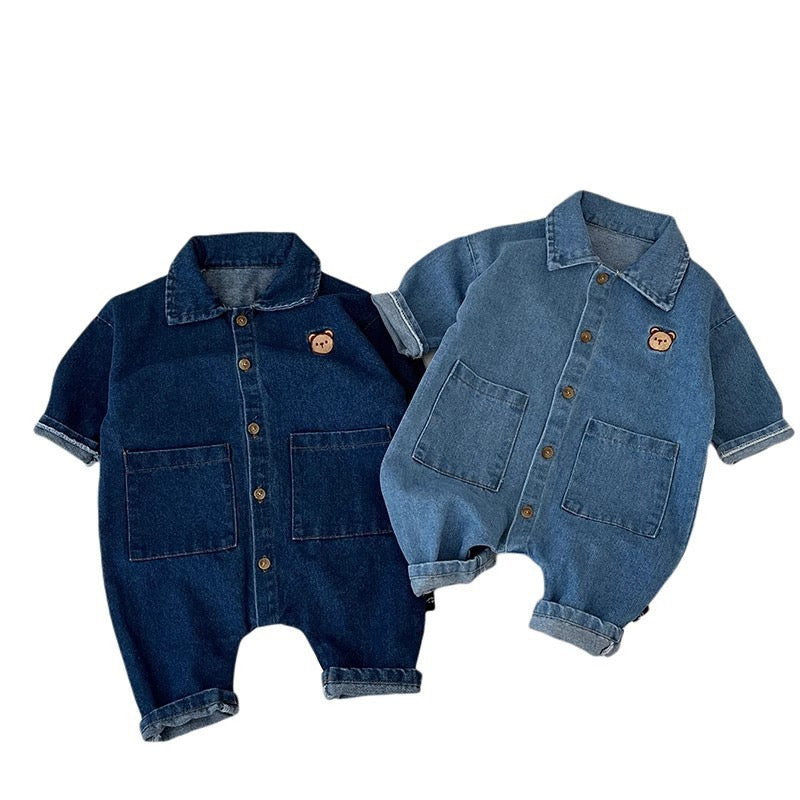 Denim Baby Romper Bear Unisex Autumn Jumpsuit